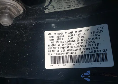 2017 Honda Accord Sport Se из США, поврежденный, VIN 1HGCR2F15HA184230